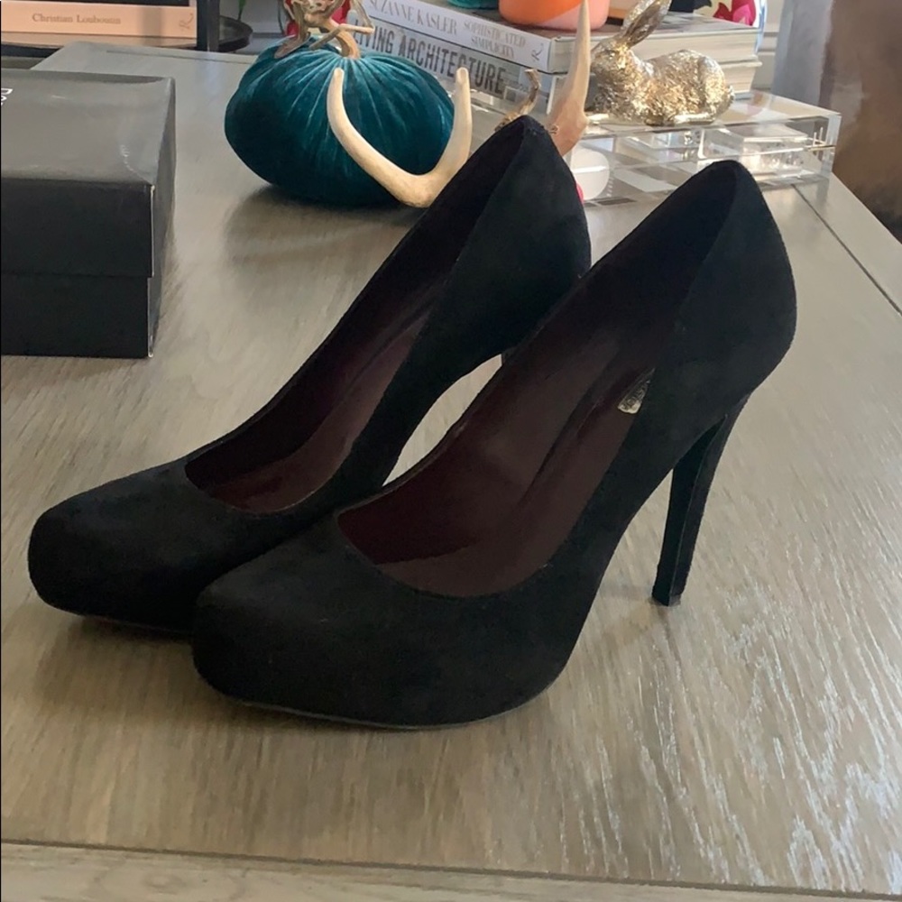 BCBG Black Suede “Parade” Platform Heel